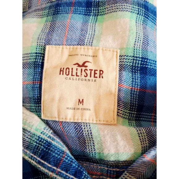 Hollister women's Blue White Plaid Button Down Shirt M y2k grunge farmer cowgirl - Picture 4 of 5